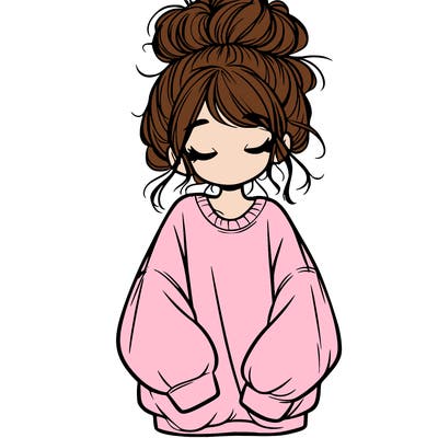 girl with baggy sweatshirt and messy bun