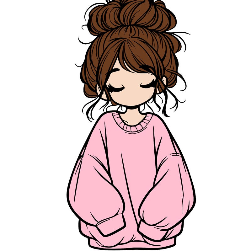 girl with baggy sweatshirt and messy bun