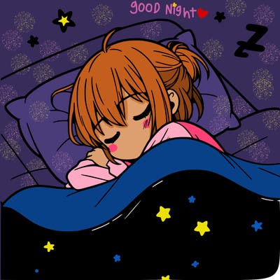 anime girl asleep in bed