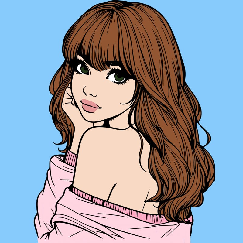 realistic girl with bangs looking over her shoulder