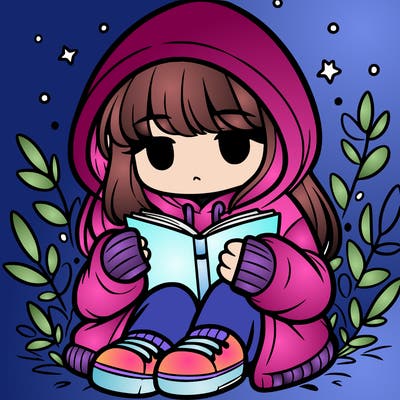 girl in oversized hoodie reading a book