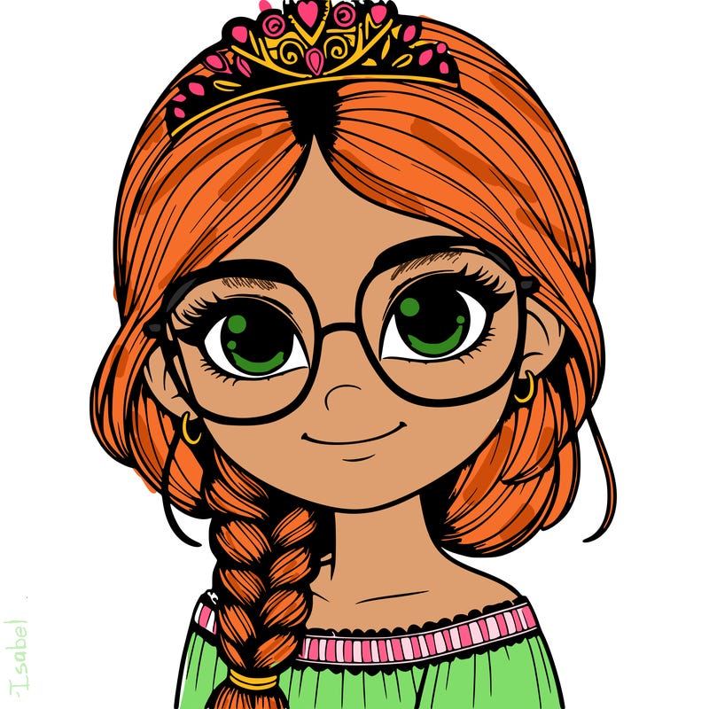 a girl with one braid and glasses who is a princess realistic
