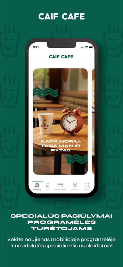 Caif Cafe - Caif Cafe mobile app interface featuring special coffee offers and loyalty rewards