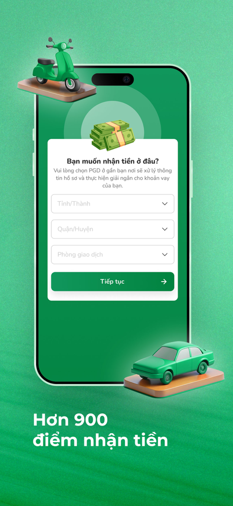 F88 Online app interface showing location selection for cash pickup with scooter and car icons