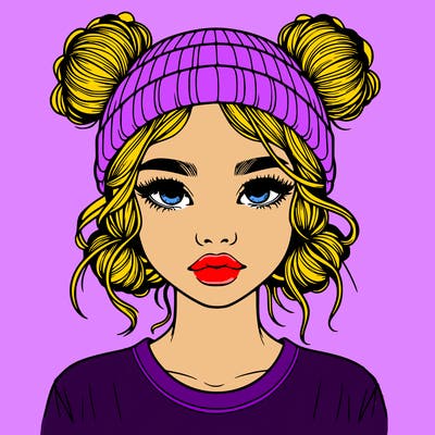 realistic girl with buns in her hair with a beanie on