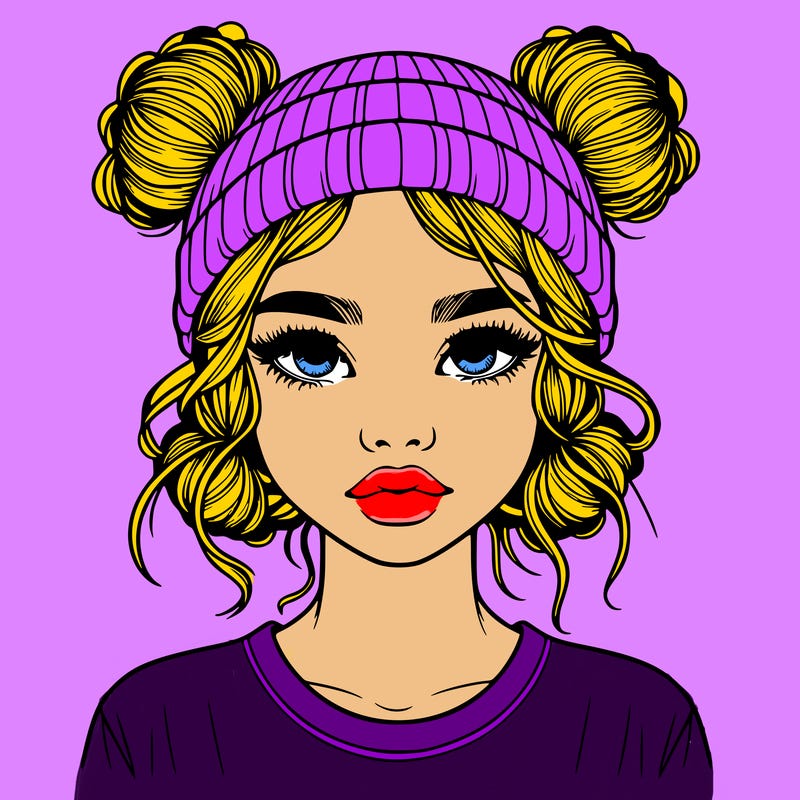 realistic girl with buns in her hair with a beanie on
