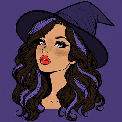 realistic witch girl with wavy hair and lips