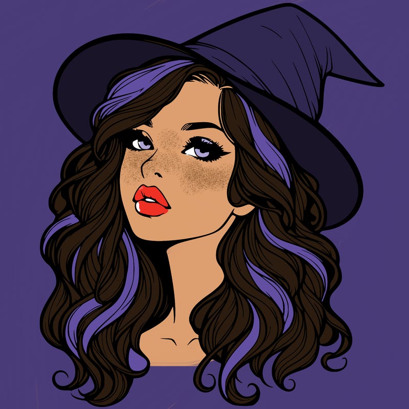 realistic witch girl with wavy hair and lips