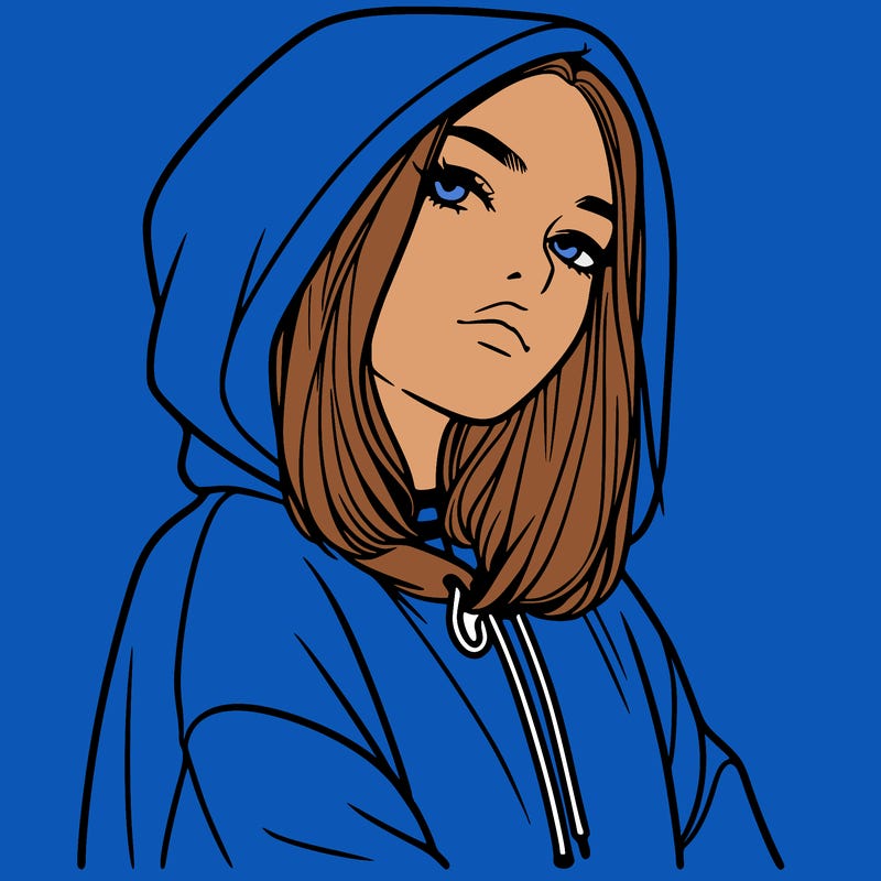 a realistic girl in a hoodie