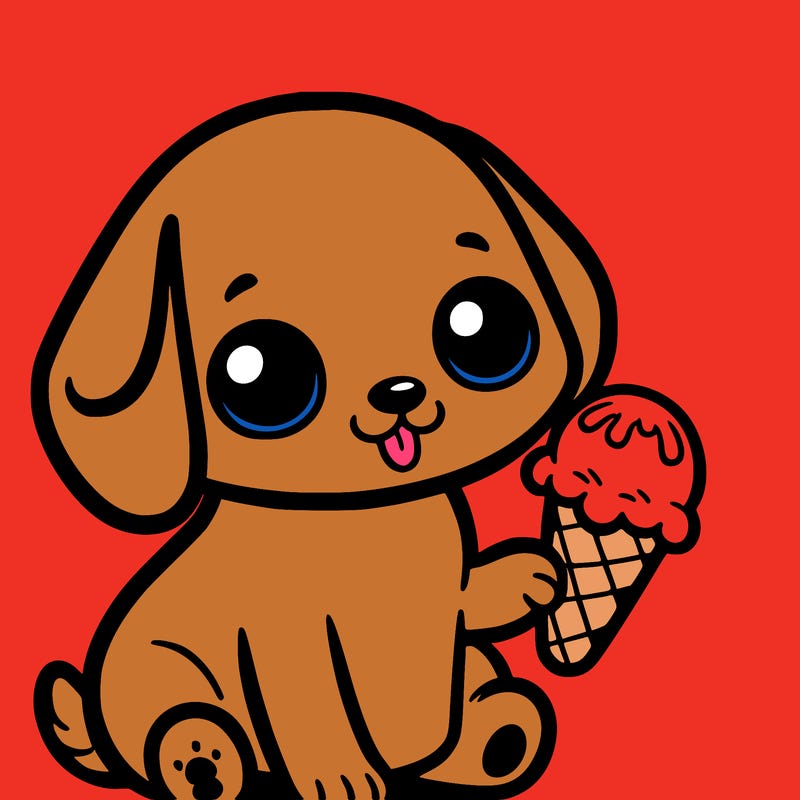 a puppy with a ice cream cone in his hand