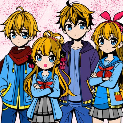four anime siblings one boy and three girls