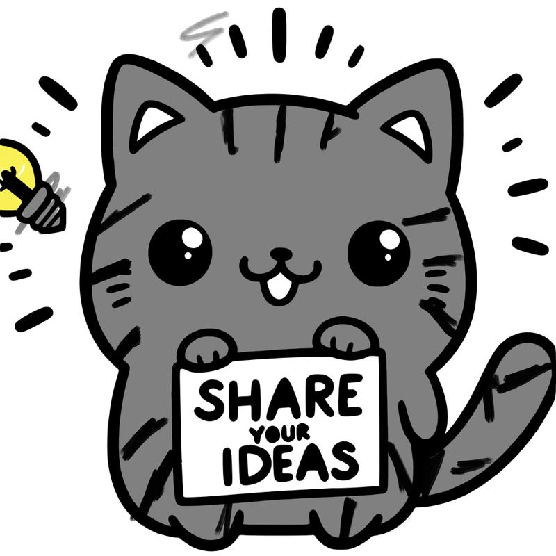 a cute cat saying share your ideas