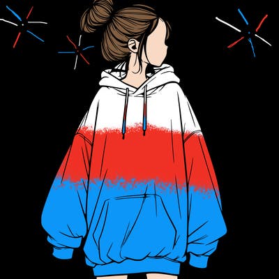 realistic girl with a oversized sweatshirt on and a bun