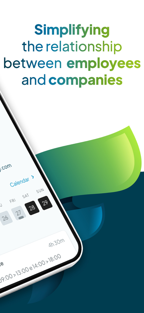 Fluida.io - Mobile phone screen showing the Fluida app calendar for managing employee attendance