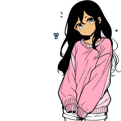 manga teen girl  in a sweater and baggy pants