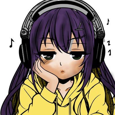 tired anime girl with head phones