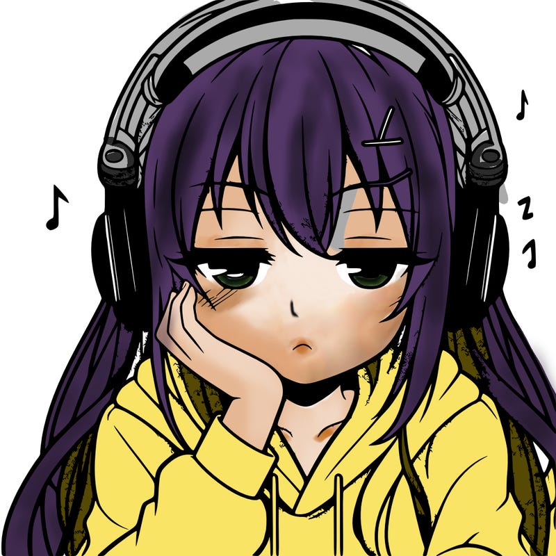 tired anime girl with head phones