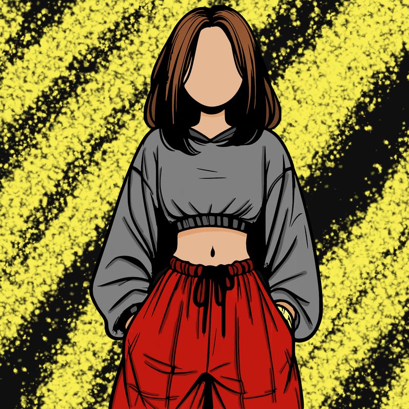 realistic girl faceless with baggy pants and a crop top