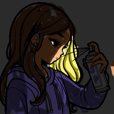 a realistic girl spray painting