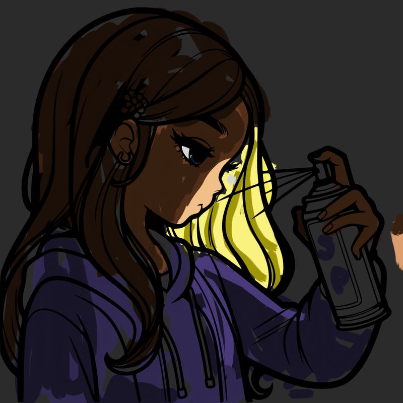 a realistic girl spray painting