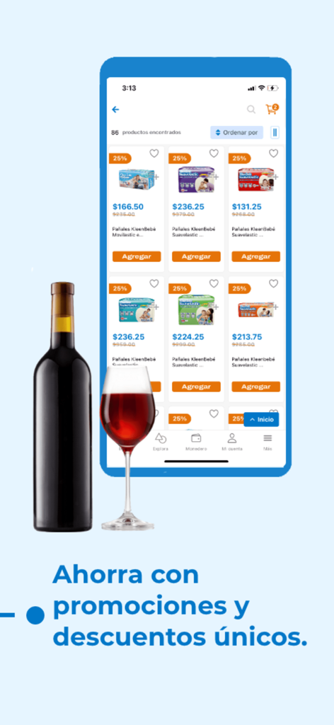 Chedraui - Tienda en línea - Interfaz de la aplicación móvil Chedraui mostrando descuentos de productos y un mensaje sobre ahorros únicos