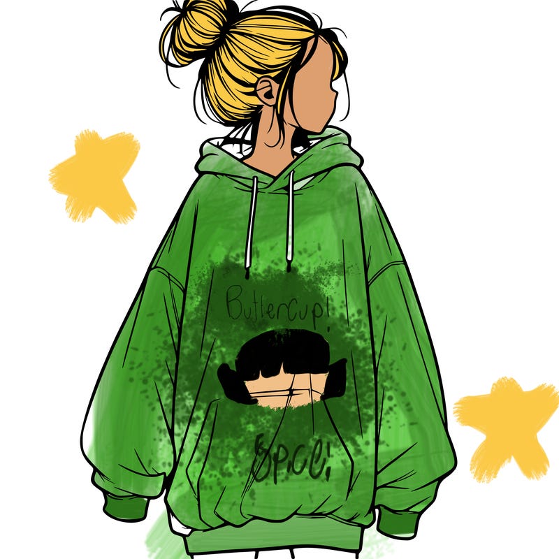 realistic girl with a oversized sweatshirt on and a bun