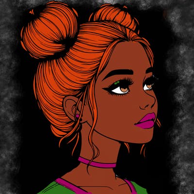 realistic girl with buns on the top of her head