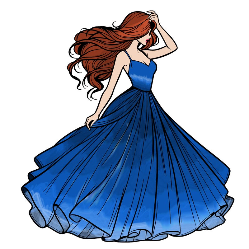 realistic woman with dress flowing in the wind