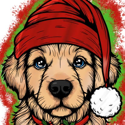 realistic dog with a christmas hat