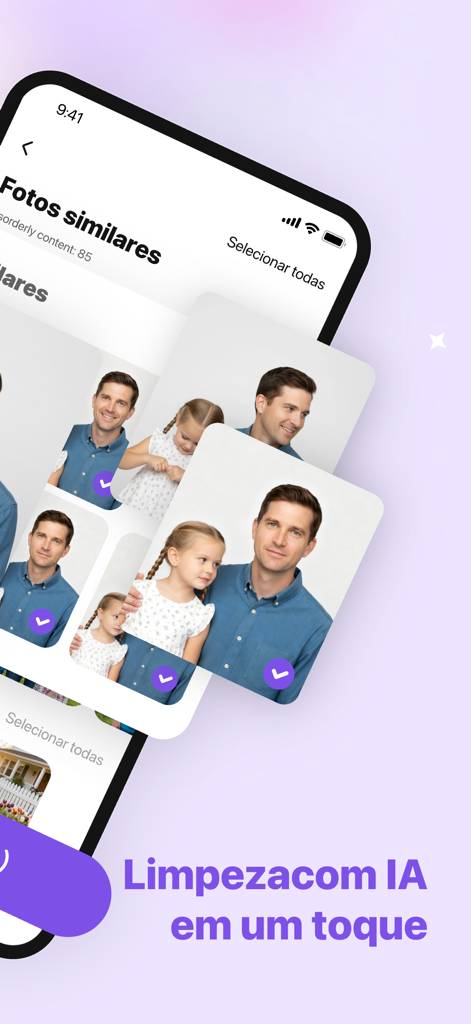 MediaClean: storage cleaner - MediaClean app screen showing similar photo detection and AI cleanup features