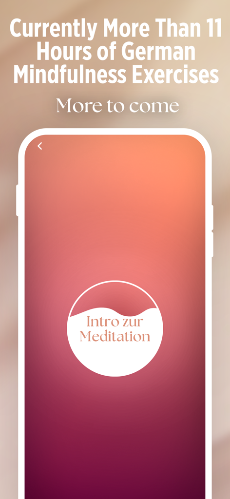 Schermata del telefono che pubblicizza undici ore di esercizi di mindfulness in tedesco e un'introduzione alla meditazione