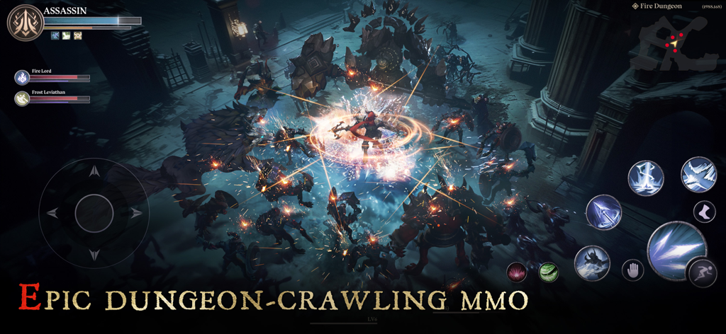 Assassin character performing a hack and slash combat move in a dark dungeon