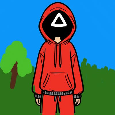 faceless girl in a tracksuit with a hood on and no hair