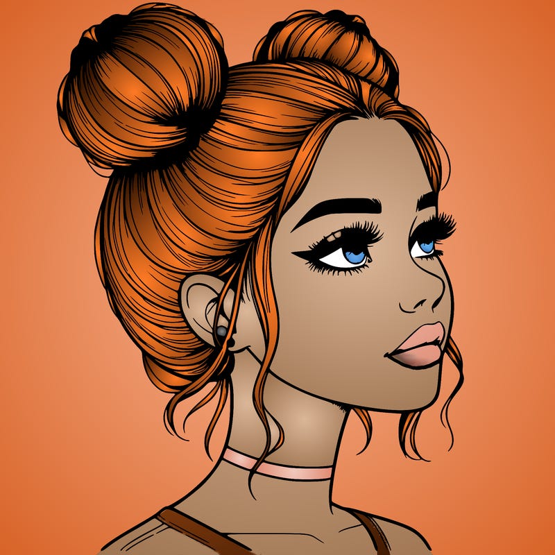 realistic girl with buns on the top of her head
