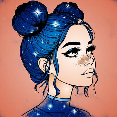 realistic girl with buns on the top of her head