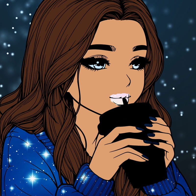 realistic girl drinking coffee