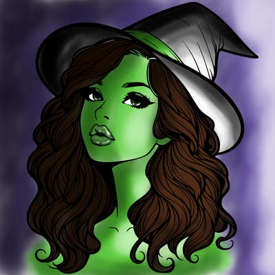 realistic witch girl with wavy hair and lips