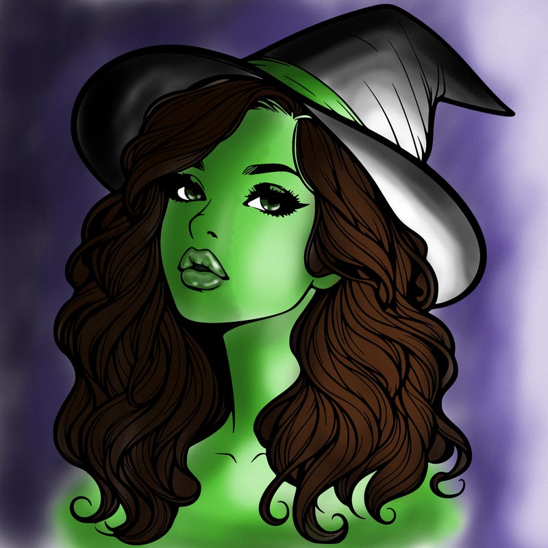 realistic witch girl with wavy hair and lips