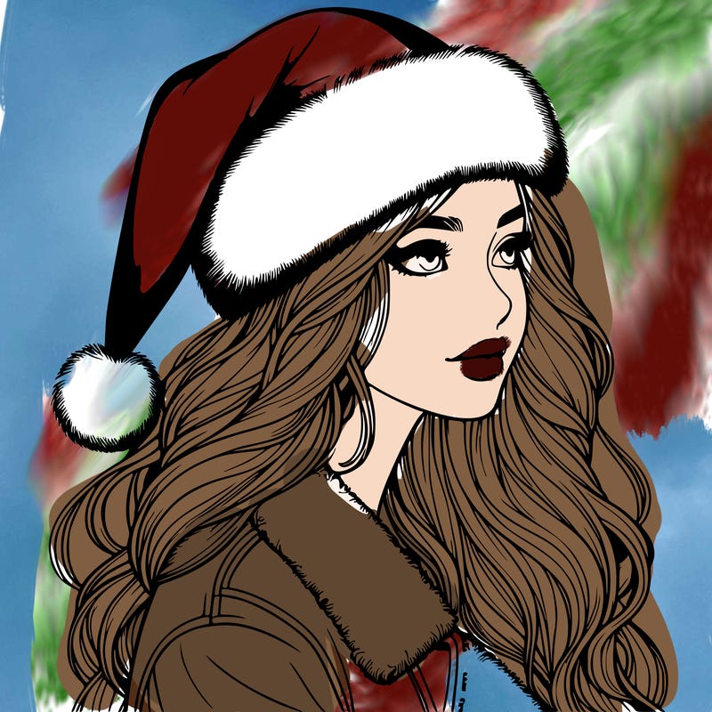 realistic girl in santa hat