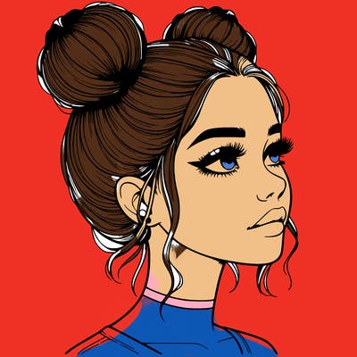 realistic girl with buns on the top of her head