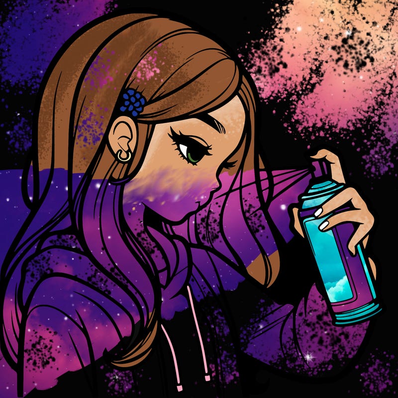 a realistic girl spray painting