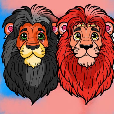 2 lion both males one of them has a scar on his face