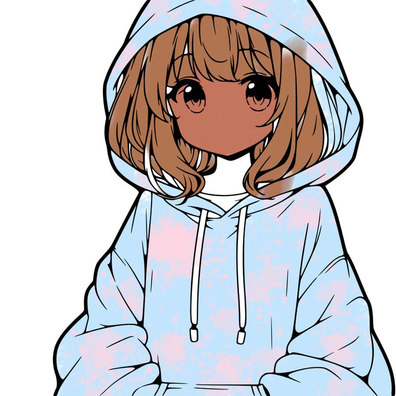 anime girl wearing an oversized hoodie