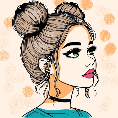 realistic girl with buns on the top of her head