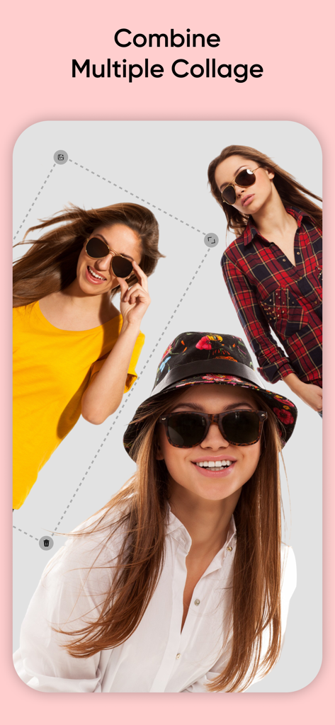 AI Collage Maker: Auto Collage - Un elegante collage de fotos de tres mujeres creado con la aplicación AI Collage Maker.