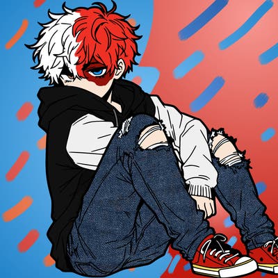 a male hoddie ripped jeans messy hair anime