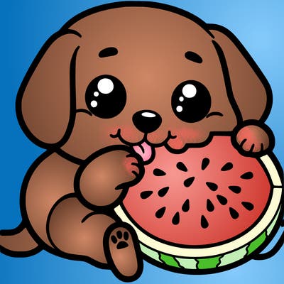 puppy eating watermelon