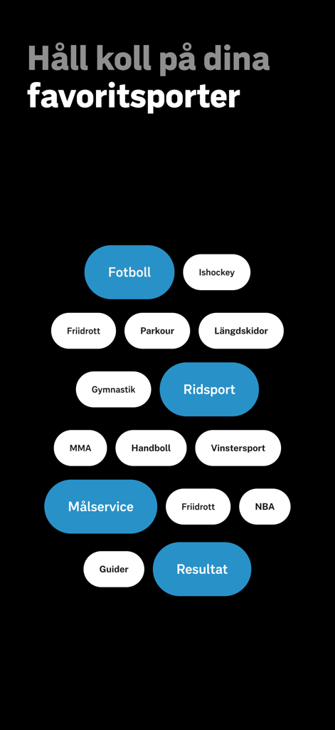 SVT Sport - SVT Sport app screen with Swedish sport categories like football and cross country skiing