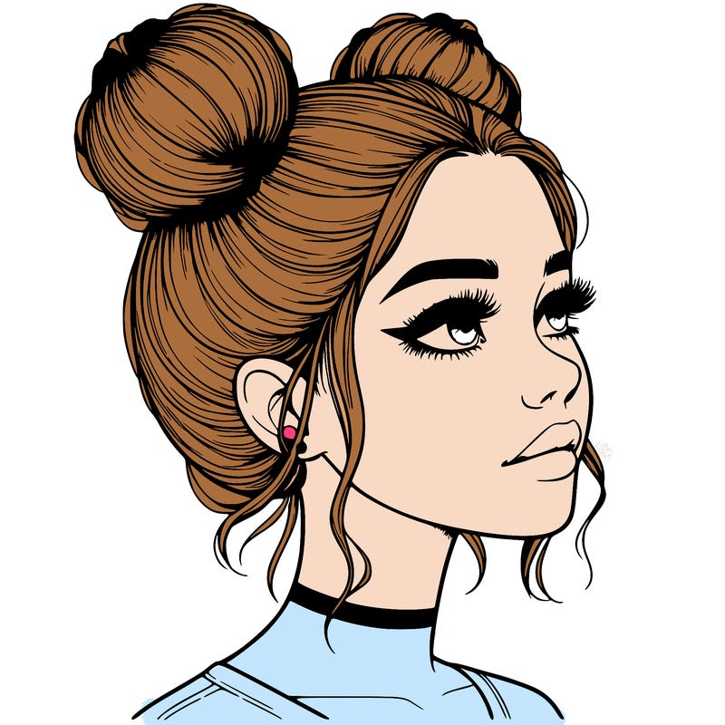 realistic girl with buns on the top of her head