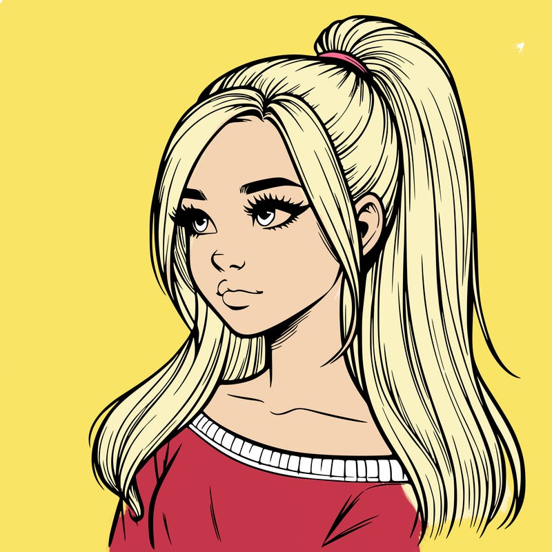 realistic girl with a high ponytail